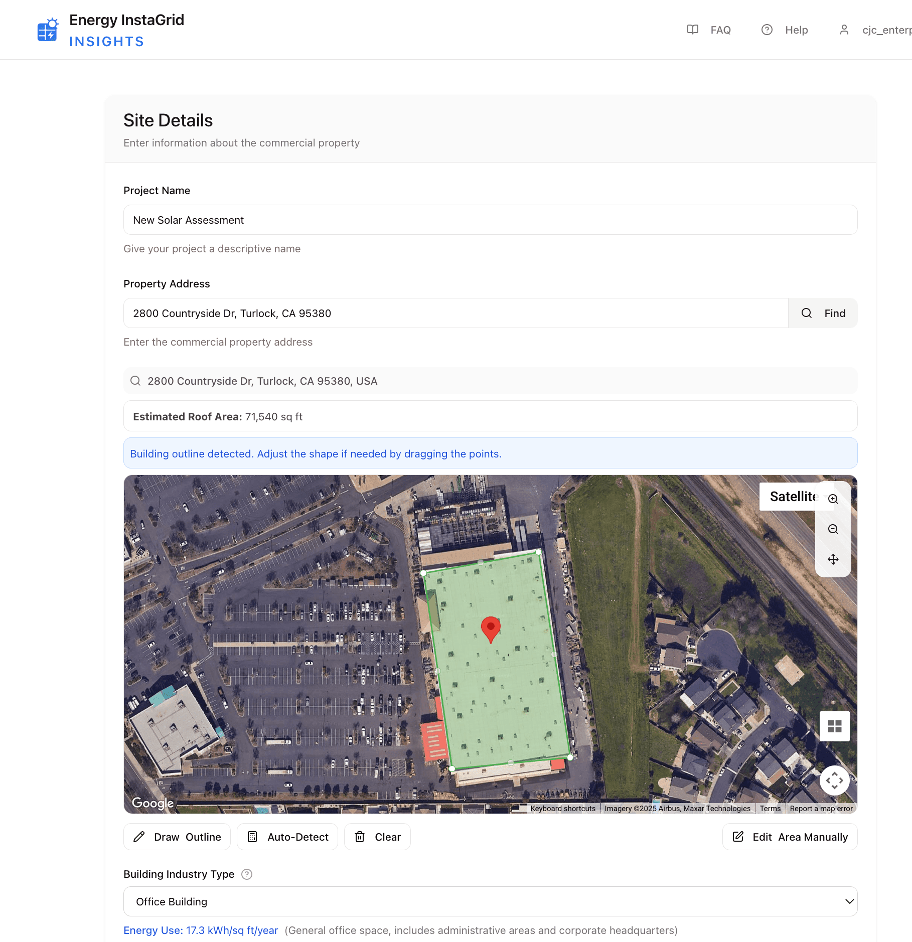 enter solar rooftop assessment location